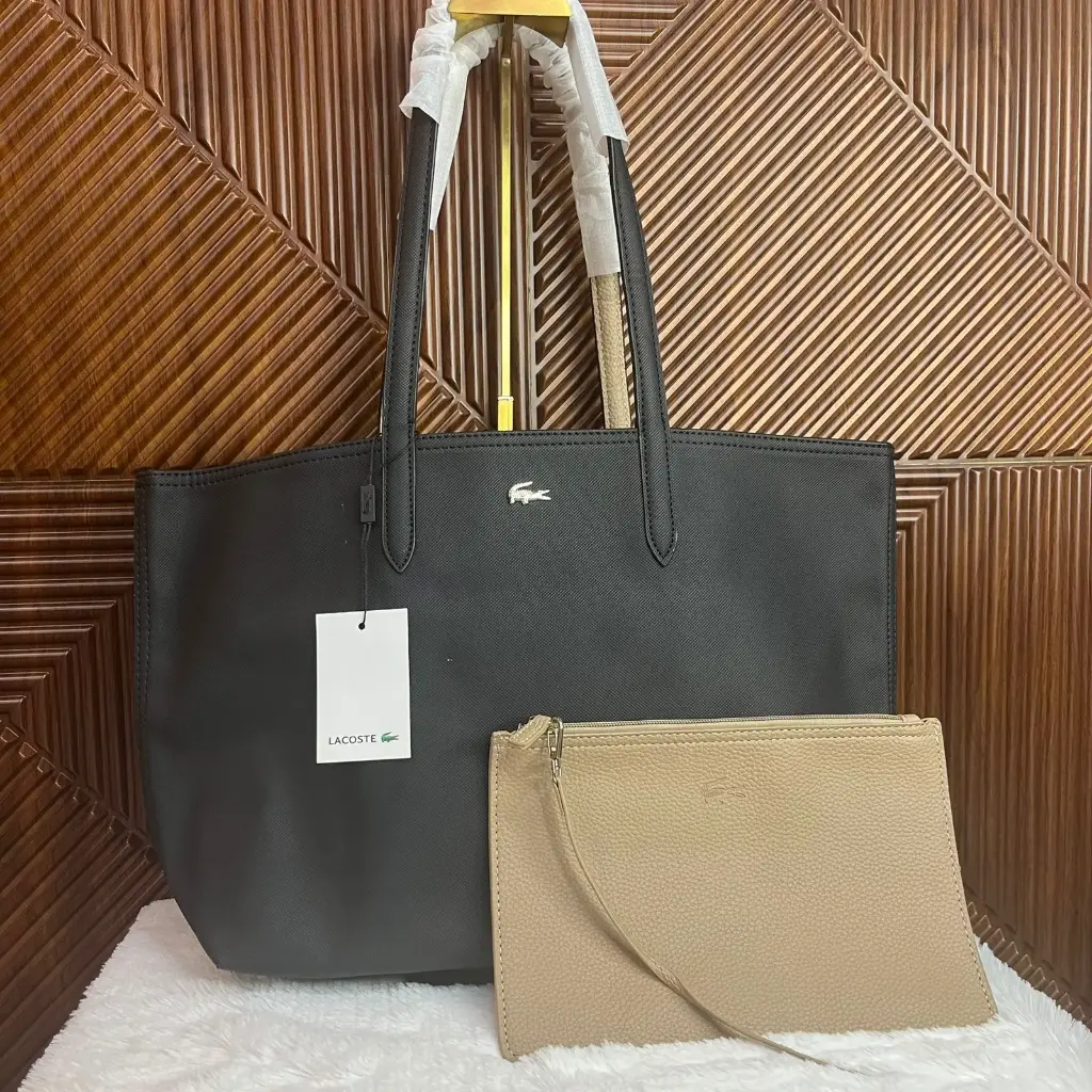 LACOSTE Bolsa Tote Reversible Negra Café 