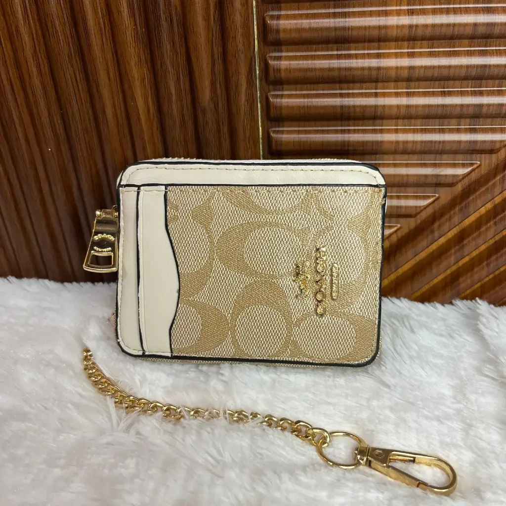 COACH Cartera Zip Card Holograma Beige