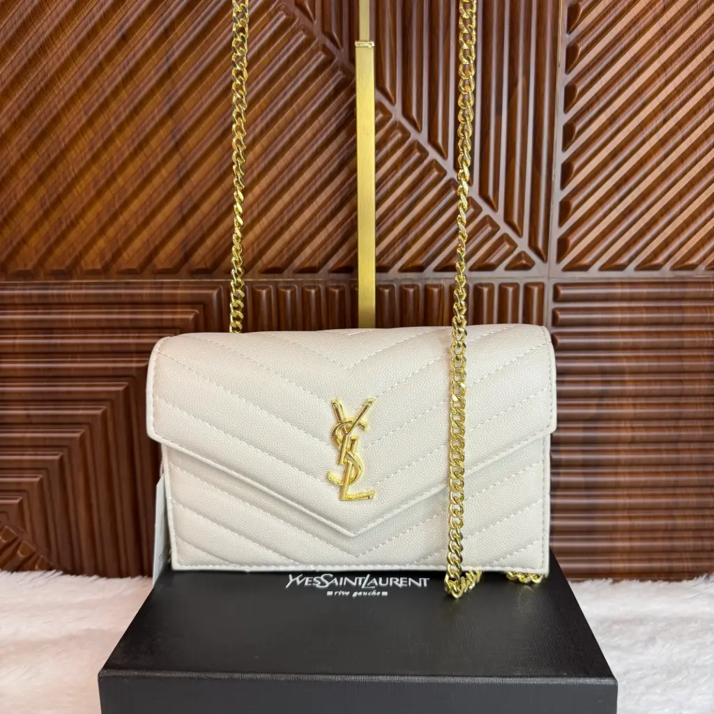 YSL Bolsa Envelope Crossbody Chica Blanca Hueso c/Dorado