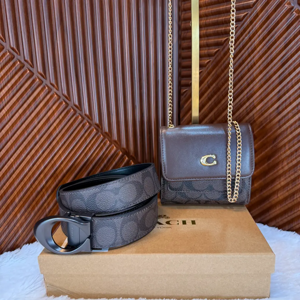 COACH Set Cartera Crossbody con Cinturón Café 