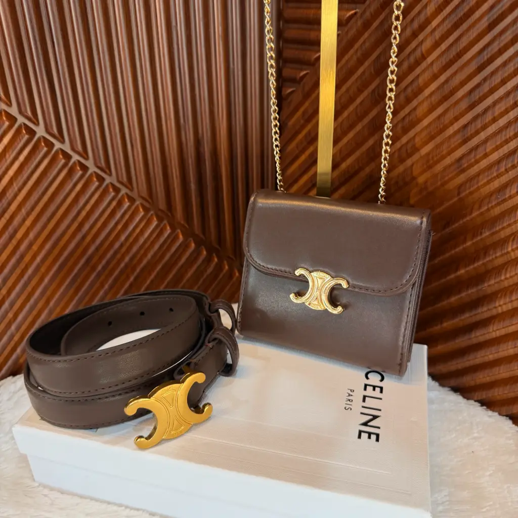 CELINE Set Cartera Crossbody con Cinturón Café 