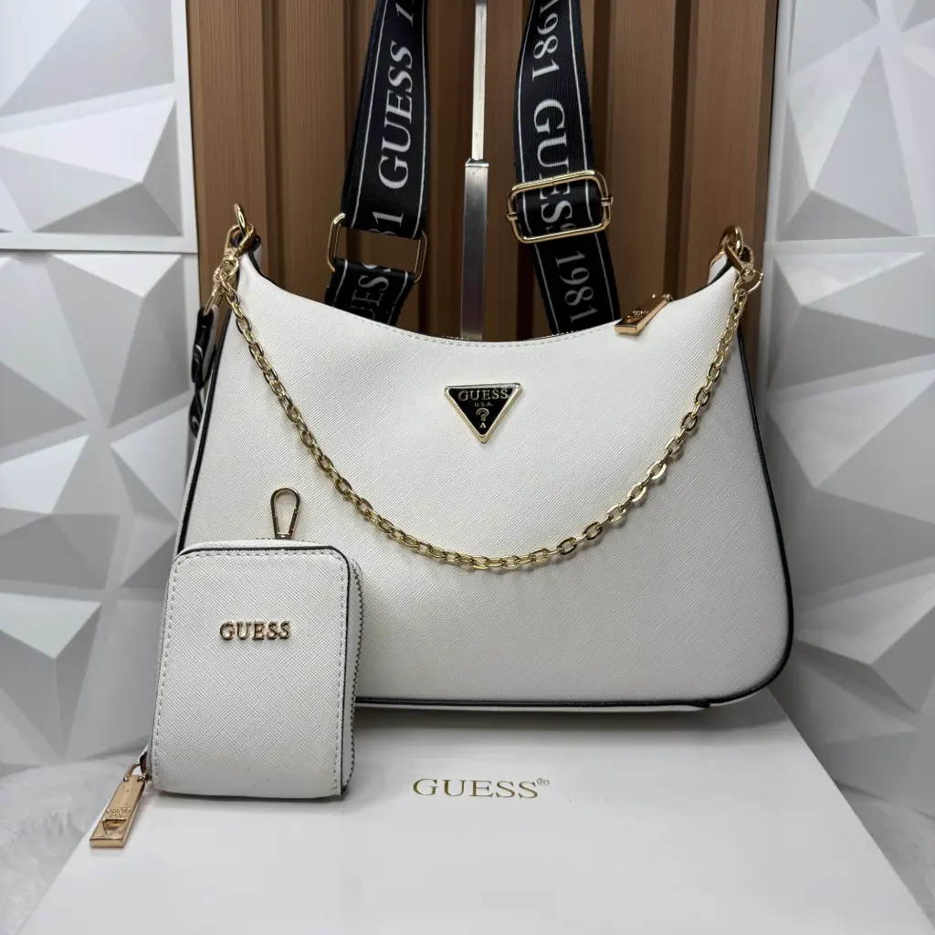 GUESS Bolsa Crossbody c/Monedero Colgante Blanca