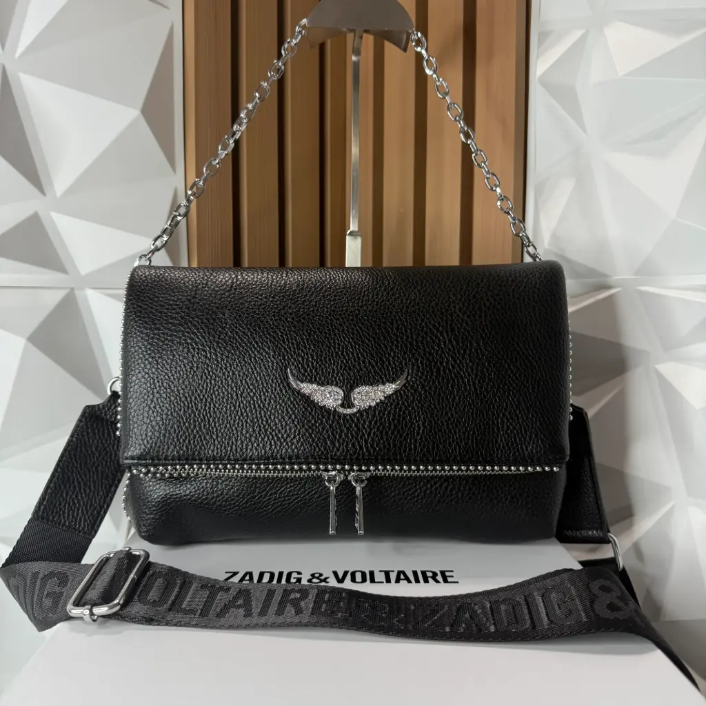 ZADIG & VOLTAIRE Bolsa Rock Swing Granulada Negra c/plata