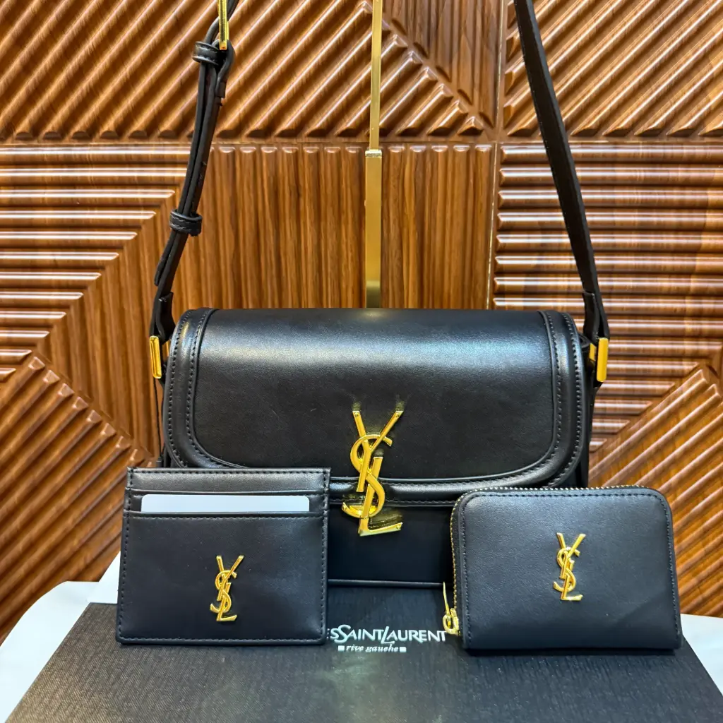YSL Bolsa Combo Set c/Cartera y Tarjetero Negro