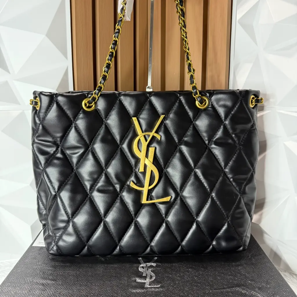 YSL Bolsa Tote Acolchonada Negra