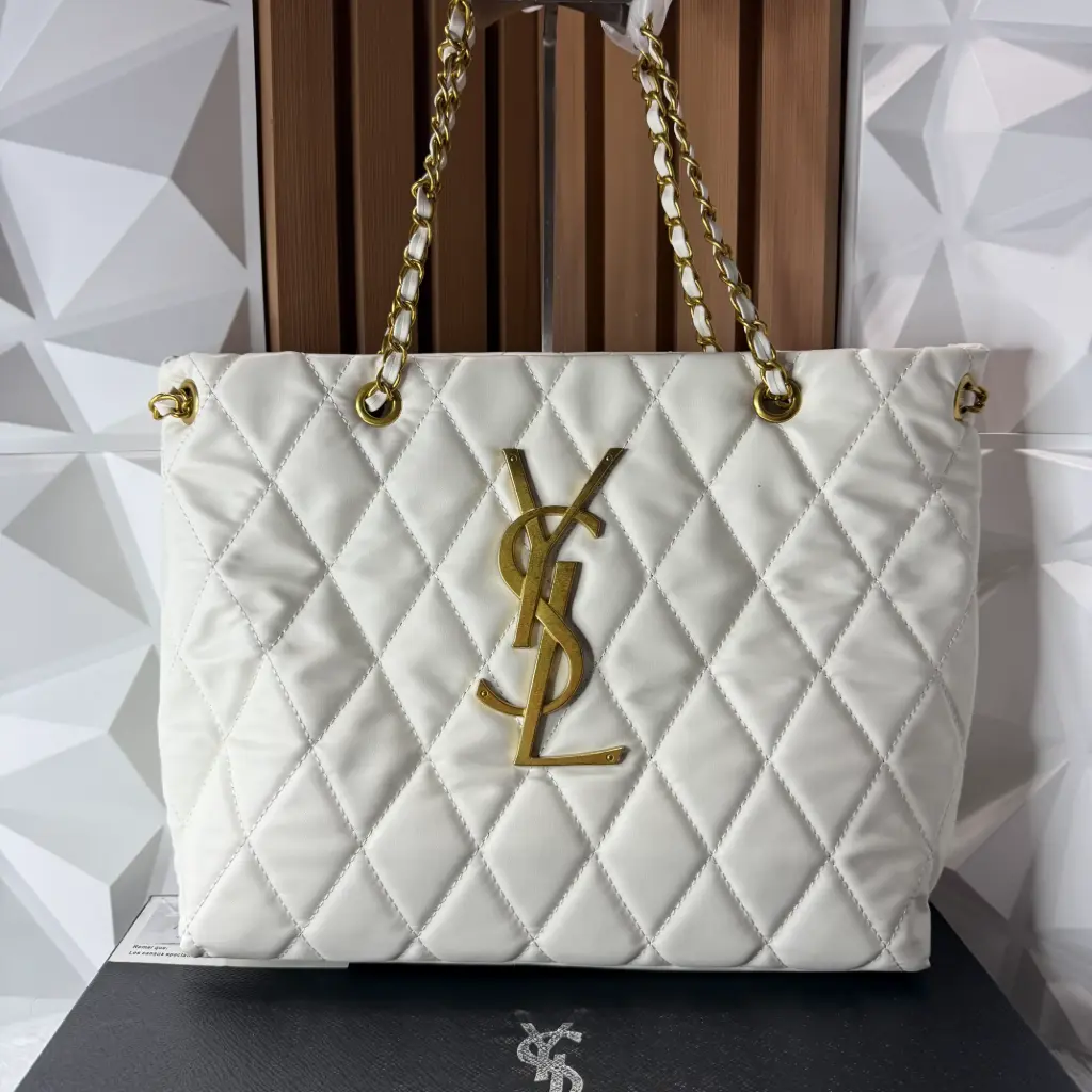 YSL Bolsa Tote Acolchonada Blanca