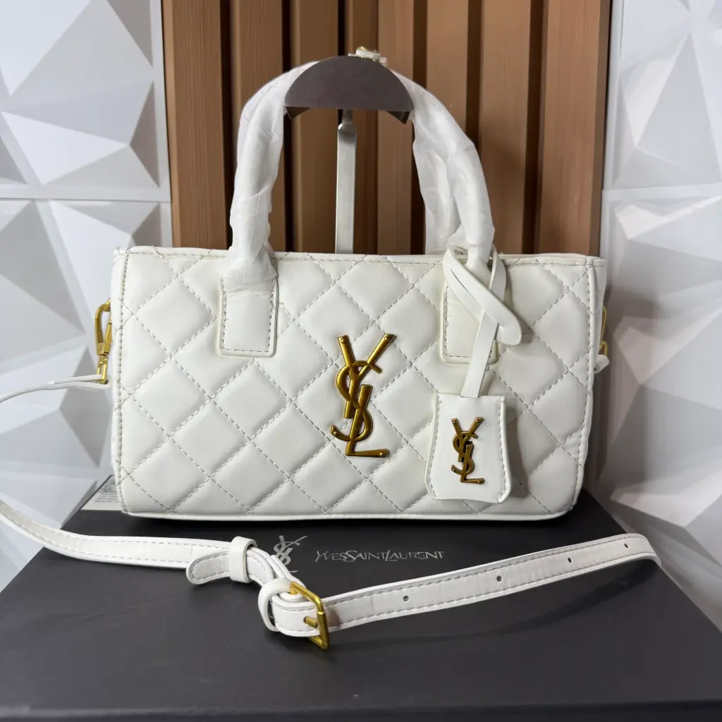 YSL Bolsa de Mano Crossbody Acolchonada Blanca