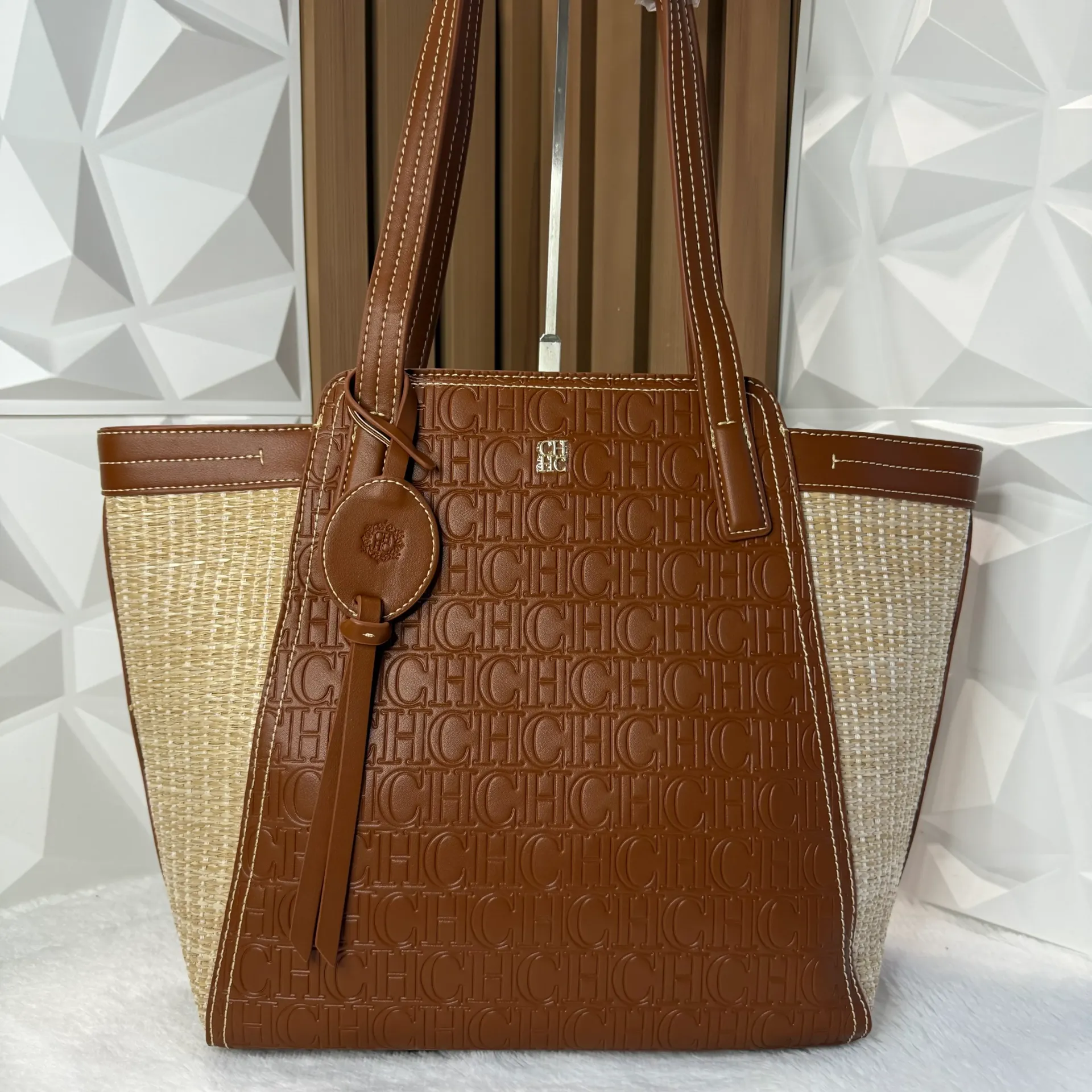 CAROLINA HERRERA Bolsa Tote Contraste Beige con Cafe
