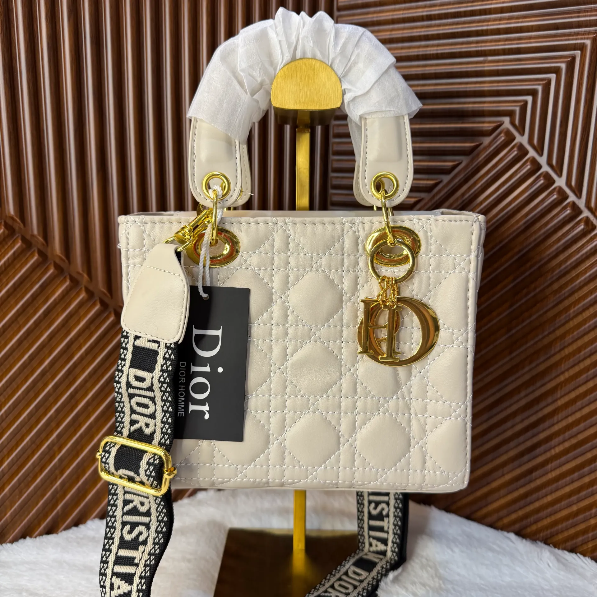 CHRISTIAN DIOR Bolsa Lady Blanco Perla c/Dorado