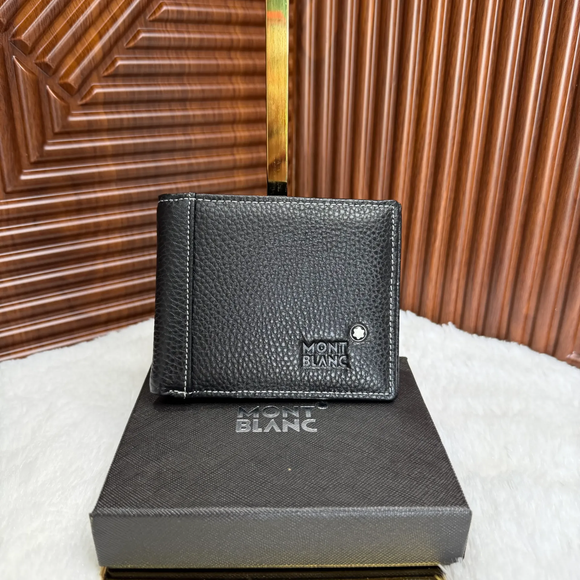 MONT BLANC Cartera Para Caballero Negra c/Hilo Blanco