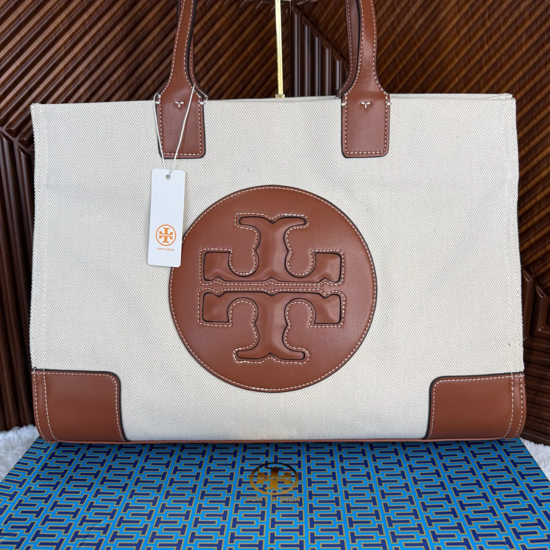 TORY BURCH Bolsa Tote Lona Beige c/Café