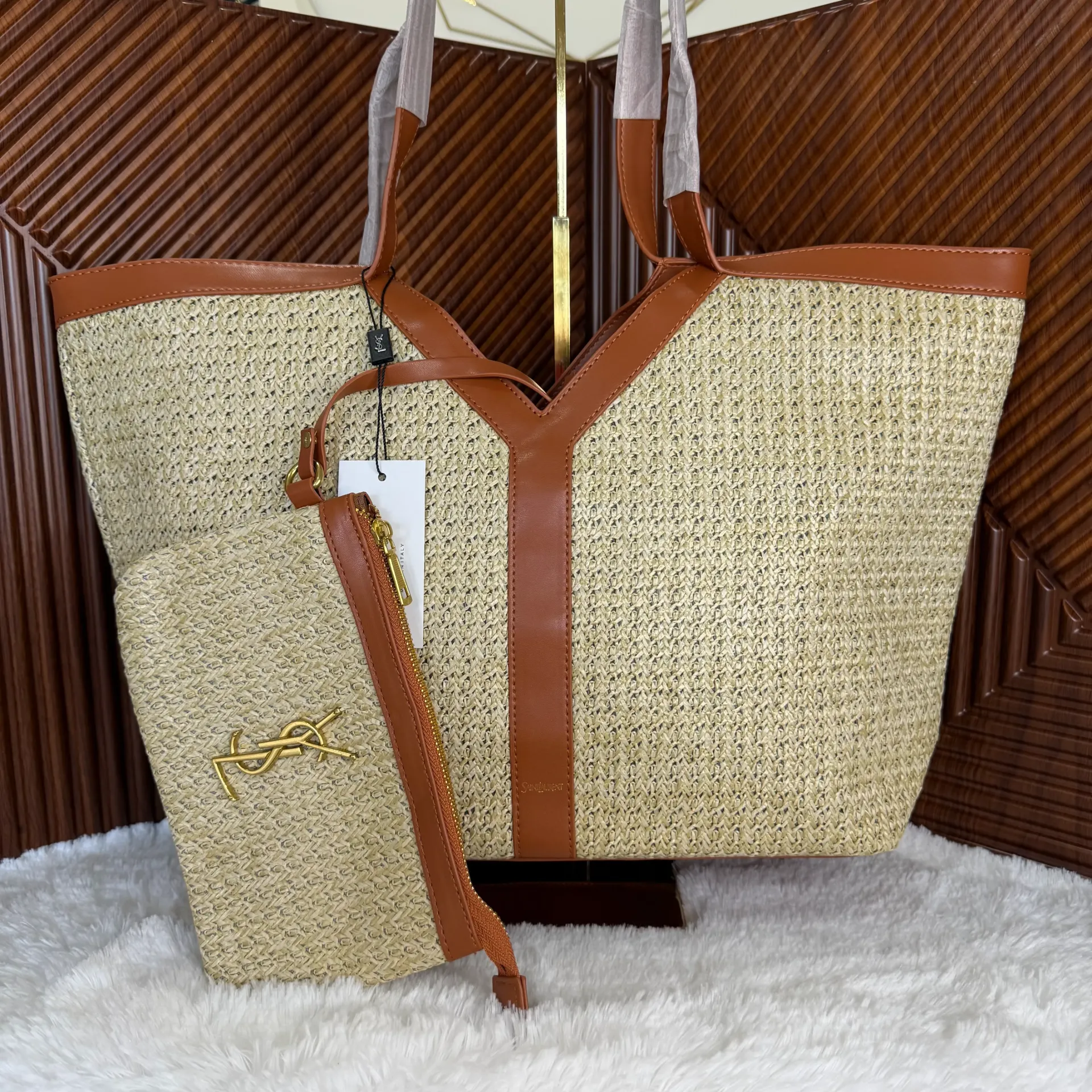 YSL Bolsa Tote ¨Y¨ Rafia c/Cartera