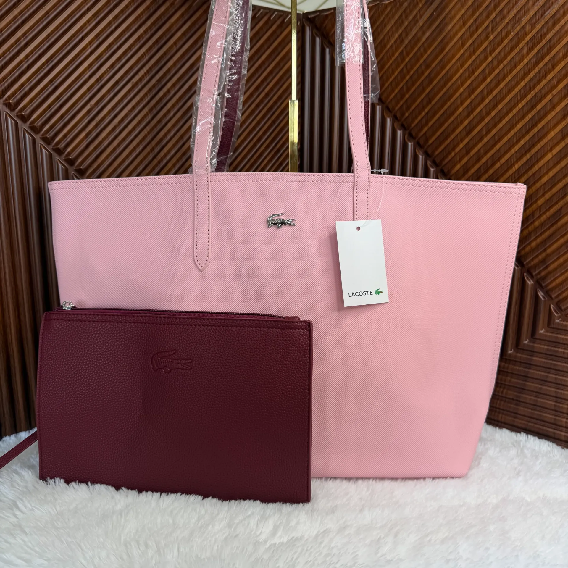 LACOSTE Bolsa Tote Reversible Rosa y Vino