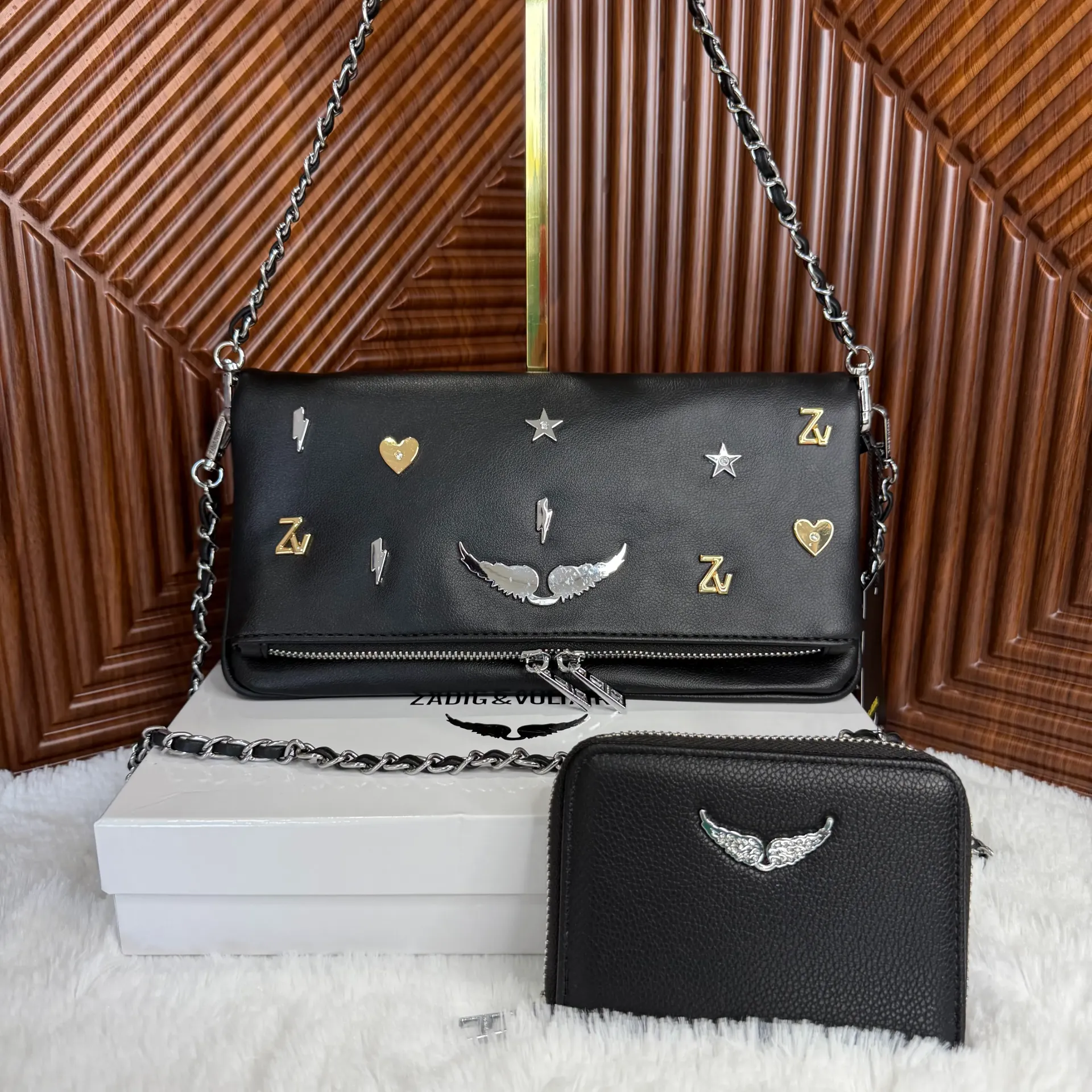 ZADIG & VOLTAIRE Bolsa Rock Swing pins Negra c/Catera