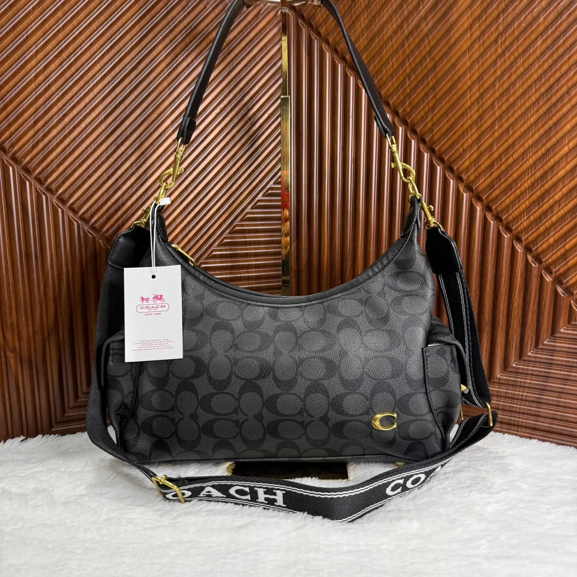COACH Bolsa de Hombro Y Crossbody Monograma Negro