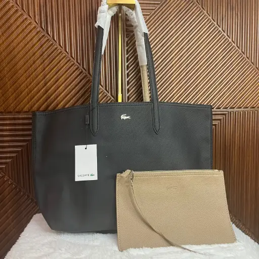LACOSTE Bolsa Tote Reversible Negra Café 