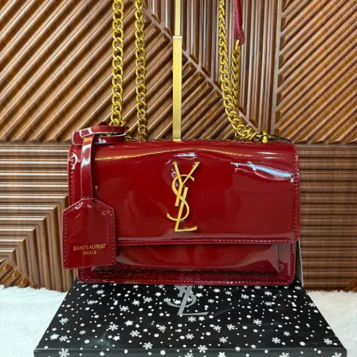 YSL Bolsa Sunset Crossbody Vino Charol 