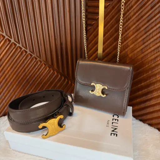CELINE Set Cartera Crossbody con Cinturón Café 