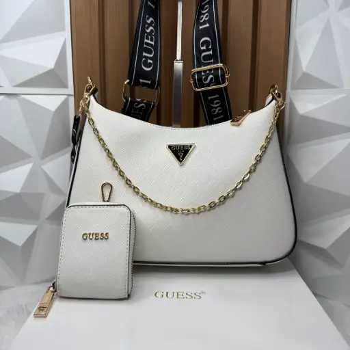 GUESS Bolsa Crossbody c/Monedero Colgante Blanca
