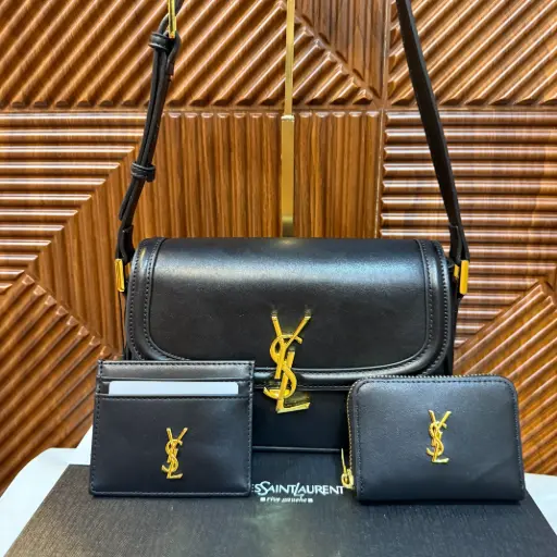 YSL Bolsa Combo Set c/Cartera y Tarjetero Negro